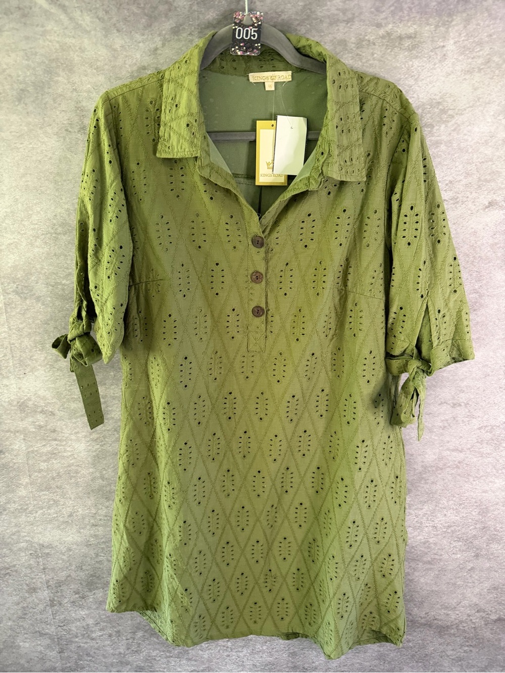 Eyelet Button-Front Tunic Dress in Olive
